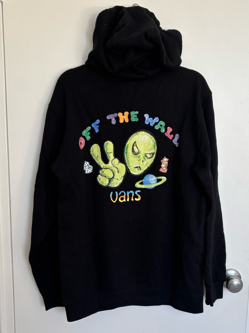 Vans Black Hoodie with Neon Alien 'Off The Wall' Graphic